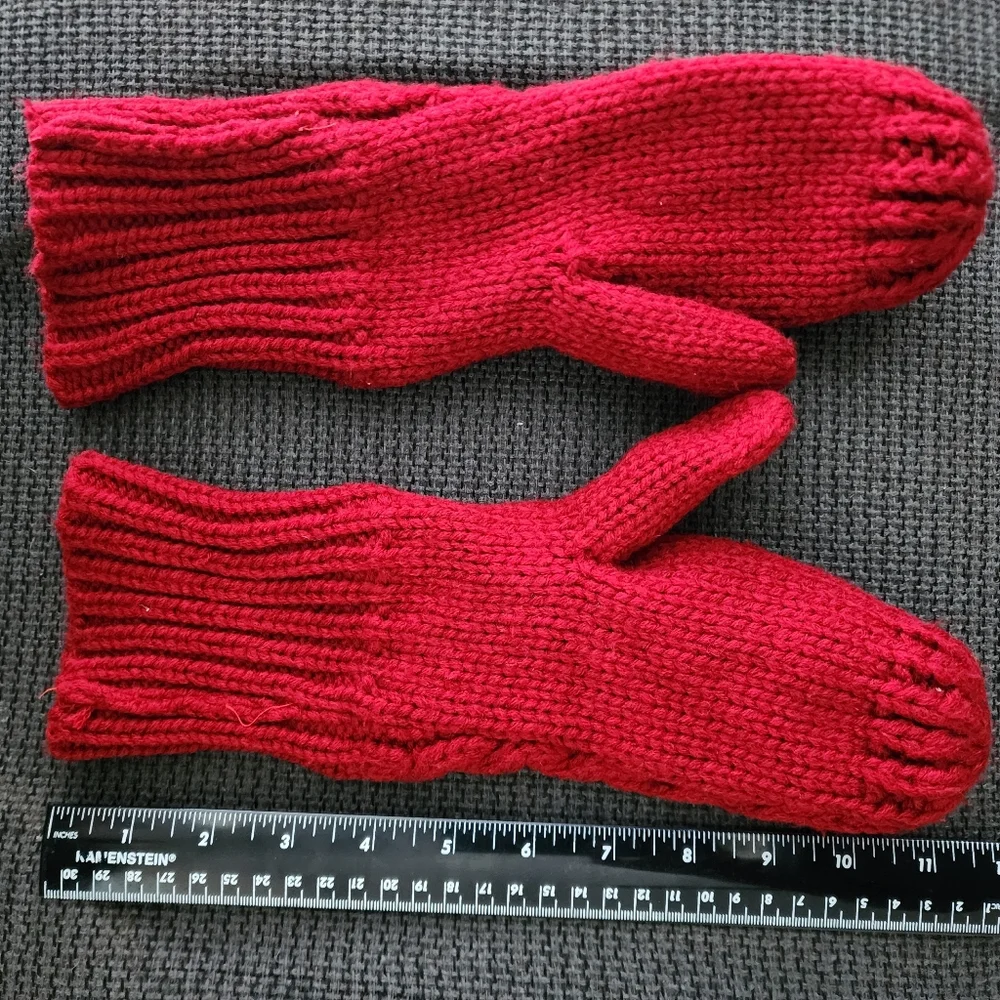 Womens Red Lined Mittens Gloves